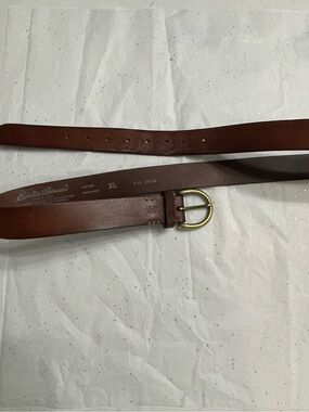 Eddie Bauer Brown Leather Belt with Brass-Tone Oval Buckle